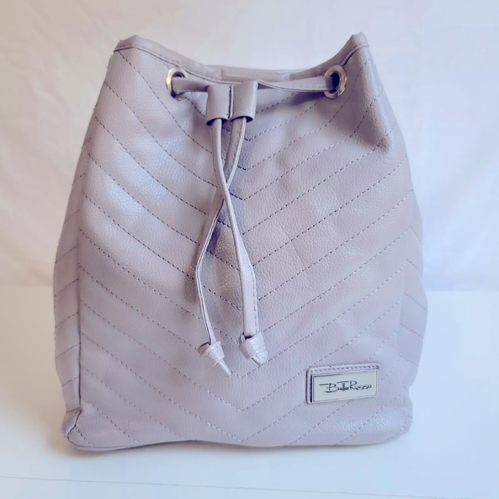 New - Bella Russo Purse Backpack -Downpour Gray - Drawstring Bag - Faux Leather